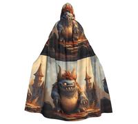 WHJDPP Monster on the Stone Pier Printed Halloween Adult Hooded Cape Cloak with Bow Tie for Costume Parties, Cosplay