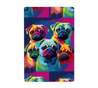 WHJDPP Multiple Dogs Pop Art PUgs Printed Tin decorative painting 8x12in Made of tinplate, wear-resistant and durable