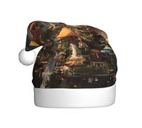 WHJDPP Mushroom Castle Fortress Picture Men's and women's plush Christmas hats, adult New Year's holiday party caps