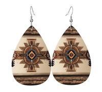 WHJDPP Native American Painting Prints Teardrop Leather Earrings - Lightweight Dangle Earrings for Women, Vivid Faux Leather Drops with Silver Plated Hooks, Eye-Catching Party
