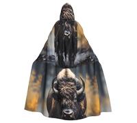 WHJDPP North American bison Printed Halloween Adult Hooded Cape Cloak with Bow Tie for Costume Parties, Cosplay