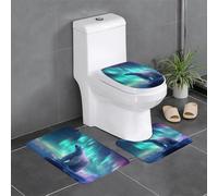 WHJDPP Northern Lights Polar Bear Printing Bathroom Anti Slip Quick Drying Three Piece Set, Slip Quick Drying Durable Shower Bath mat