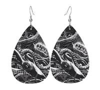 WHJDPP ocean scratchboard art Prints Teardrop Leather Earrings - Lightweight Dangle Earrings for Women, Vivid Faux Leather Drops with Silver Plated Hooks, Eye-Catching Party