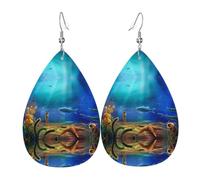 WHJDPP Ocean Seahorse Prints Teardrop Leather Earrings - Lightweight Dangle Earrings for Women, Vivid Faux Leather Drops with Silver Plated Hooks, Eye-Catching Party