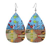WHJDPP Ocean Underwater Fish Prints Drip Earrings - Faux Leather Charms for Women - Lightweight Dangling Jewelry - Party & Holiday Accents