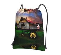 WHJDPP Old Tractor Photo Farm Prints Drawstring Zipper Backpack - Lightweight Water-Resistant Sport Gym Bag with Front Pocket & Internal Organizer - Ideal for Travel, Yoga, and Hiking