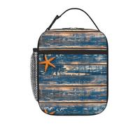 WHJDPP Old Wooden Starfish Summer Pattern Portable Handheld Insulated Lunch Bag Suitable for Students to Work and Travel