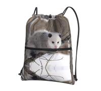 WHJDPP Opossum In Snow Prints Drawstring Backpack - Lightweight Water-Resistant Sport Bag with Zipper Pocket - Gym, Travel, Yoga & Hiking