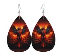 WHJDPP Orange Red Phoenix Prints Teardrop Leather Earrings - Lightweight Dangle Earrings for Women, Vivid Faux Leather Drops with Silver Plated Hooks, Eye-Catching Party