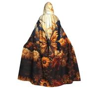 WHJDPP orange yellow butterfly field flowers Printed Halloween Adult Hooded Cape Cloak - Super Large Hooded Cloak No Zipper