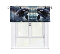 WHJDPP Orca Killer Whale Prints Charming Kitchen Window Cover - 54x18 Inch Peach Skin Valance with Decorative Print