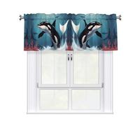 WHJDPP Orca Killer Whale Prints Charming Kitchen Window Cover - 54x18 Inch Peach Skin Valance with Decorative Print