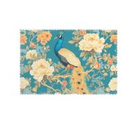 WHJDPP Oriental Peacock On Flower Tree Prints Placemats Set of 6 12x18in - Durable Table Layers for Stylish Home, Hotel & Festive Gatherings