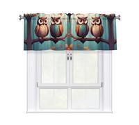 WHJDPP Owls On A Branch Prints Charming Kitchen Window Cover - 54x18 Inch Peach Skin Valance with Decorative Print