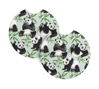 Whjdpp Panda Bamboo Picture Car Interior Cup Holder Pad 2 Pc Waterproof & Quick Drying, Protects Against Spills & Scratches