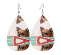 WHJDPP Papillon in the box Prints Teardrop Leather Earrings - Lightweight Dangle Earrings for Women, Vivid Faux Leather Drops with Silver Plated Hooks, Eye-Catching Party