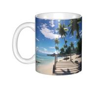 WHJDPP Paradise Beach Palm Trees Printed mug ceramic Mugs for cappuccino, latte, cereal, yogurt, milk, hot or cold drinks Micro-wave oven