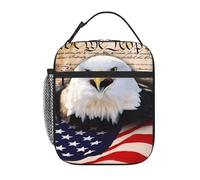 WHJDPP Patriotic Bald Eagle with American Flag Pattern Portable Handheld Insulated Lunch Bag Suitable for Students to Work and Travel