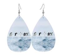 WHJDPP Penguins on the Iceberg Prints Drip Earrings - Faux Leather Charms for Women - Lightweight Dangling Jewelry - Party & Holiday Accents