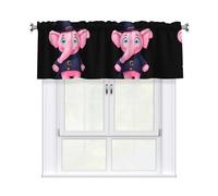 WHJDPP Pink Elephant Wearing A Witch Hat Prints Charming Kitchen Window Cover - 54x18 Inch Peach Skin Valance with Decorative Print