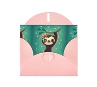 WHJDPP Pink Greeting Card Cute Sloth Printing 4x6in for Christmas, children's birthdays, Valentine's Day, wedding anniversaries, and party invitations