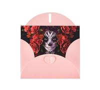 WHJDPP Pink Greeting Card Day Of The Dead Sugar Roses Skull Printing 4x6in for Christmas, children's birthdays, Valentine's Day, wedding anniversaries, and party invitations