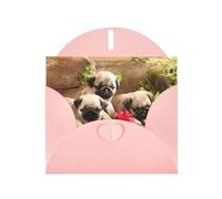 WHJDPP Pink Greeting Card puppys pug Printing 4x6in for Christmas, children's birthdays, Valentine's Day, wedding anniversaries, and party invitations