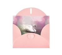 WHJDPP Pink Greeting Card White Swan Printing 4x6in for Christmas, children's birthdays, Valentine's Day, wedding anniversaries, and party invitations