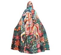 WHJDPP Pink Paper Cut Unicorn Prints Halloween Adult Hooded Cloak for Costume Parties and Theme Events