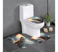 WHJDPP Polar Bear in Winter Printing Bathroom Anti Slip Quick Drying Three Piece Set, Slip Quick Drying Durable Shower Bath mat