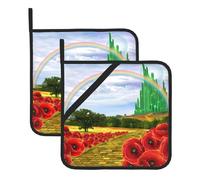 WHJDPP Poppies Field Yellow Brick Road Printed Square Insulated Pot Mat 2-piece Thick Durable for Heat Insulation for Microwave, Oven, and Outdoor Grilling