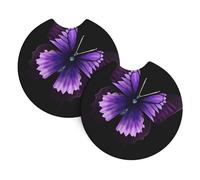 WHJDPP Purple Butterfly Prints Car Cup Coasters 2-Pack - High-Grade Neoprene Layers for Spillproof Protection