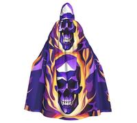 WHJDPP Purple Flaming Skull Printed Halloween Adult Hooded Cape Cloak - Super Large Hooded Cloak No Zipper