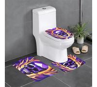 WHJDPP Purple Flaming Skull Printing 3 Pcs Bathroom Anti-Slip Mat Set 24x16in Rectangular, U-Shaped & Oval Rugs for Toilet, Vanity & Bath