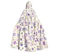 WHJDPP purple lavender colored flowers Printed Halloween Adult Hooded Cape Cloak with Bow Tie for Costume Parties, Cosplay