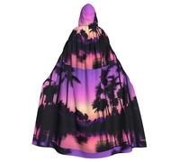 WHJDPP Purple Palm Grove Printed Halloween Adult Hooded Cape Cloak - Super Large Hooded Cloak No Zipper
