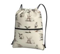 WHJDPP Rabbit background Prints Drawstring Zipper Backpack - Lightweight Water-Resistant Sport Gym Bag with Front Pocket & Internal Organizer - Ideal for Travel, Yoga, and Hiking