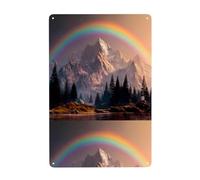 WHJDPP Rainbow behind the mountains Picture Tin decorative painting 8x12in Made of tinplate, wear-resistant and durable