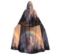 WHJDPP Rainbow behind the mountains Printed Halloween Adult Hooded Cape Cloak with Bow Tie for Costume Parties, Cosplay