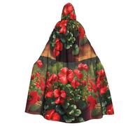 WHJDPP Red geraniums Printed Halloween Adult Hooded Cape Cloak - Super Large Hooded Cloak No Zipper