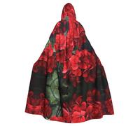 WHJDPP red geraniums Printing Adult Hooded Cloak is a super large, comfortable, and durable Halloween hooded poncho