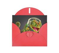 WHJDPP Red Greeting Card Chameleon listen music Printing 4x6in for Christmas, children's birthdays, Valentine's Day, wedding anniversaries, and party invitations