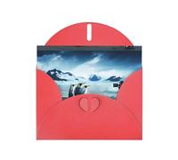 WHJDPP Red Greeting Card Cute Penguins Taking Pictures Printing 4x6in for Christmas, children's birthdays, Valentine's Day, wedding anniversaries, and party invitations