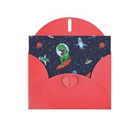 WHJDPP Red Greeting Card Funny Astronaut Dinosaur Rocket Printing 4x6in for Christmas, children's birthdays, Valentine's Day, wedding anniversaries, and party invitations