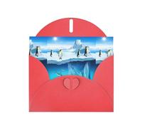 WHJDPP Red Greeting Card Penguins On The Iceberg Printing 4x6in for Christmas, children's birthdays, Valentine's Day, wedding anniversaries, and party invitations