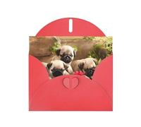 WHJDPP Red Greeting Card puppys pug Printing 4x6in for Christmas, children's birthdays, Valentine's Day, wedding anniversaries, and party invitations