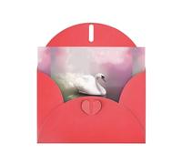 WHJDPP Red Greeting Card White Swan Printing 4x6in for Christmas, children's birthdays, Valentine's Day, wedding anniversaries, and party invitations