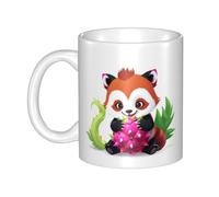 WHJDPP Red panda eating dragon fruit Picture mug ceramic Mugs for cappuccino, latte, cereal, yogurt, milk, hot or cold drinks Micro-wave oven