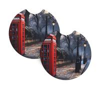 Whjdpp Red Phone Booth London Street Printing Car Interior Cup Holder Pad 2 Pc Waterproof & Quick for Cars, Trucks, Suvs, and Ships