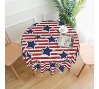 WHJDPP red white star stripe flag Prints 60 Inch Round Table Throw - Waterproof Table Cover for Dining Table, Coffee Table, Party & Outdoor Use - Soft & Wrinkle Resistant Decor